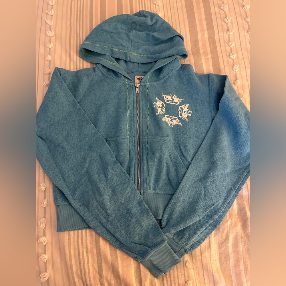 Boys Lie Light Blue Hoodie with Lime Accents